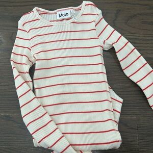 Molo Long Sleeve Tee - Cream and Red Stripes